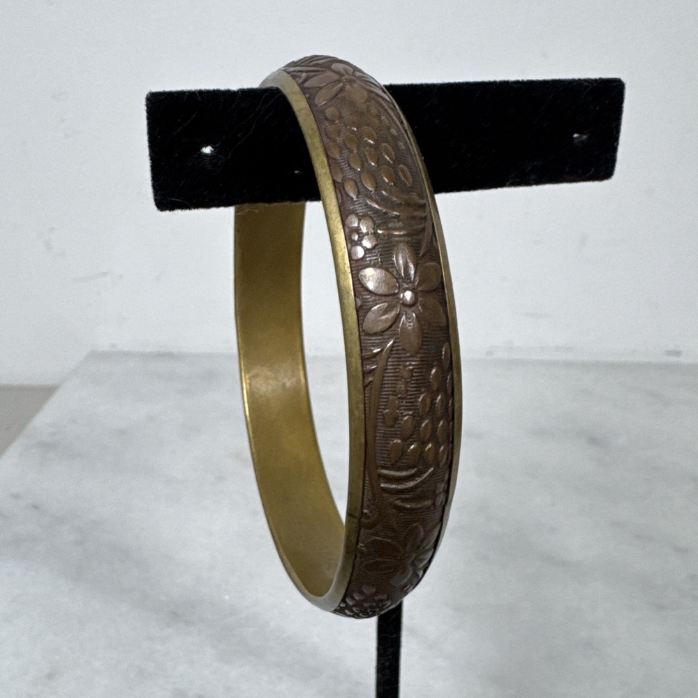 Small 1960s Boho Brass Etched Stacking Bangle 2.75"